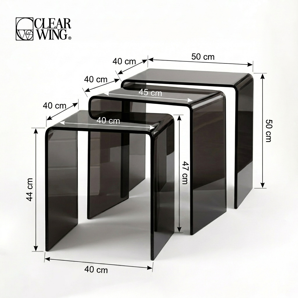 Acrylic Plexi Smoked Nesting Set of 3 Tables