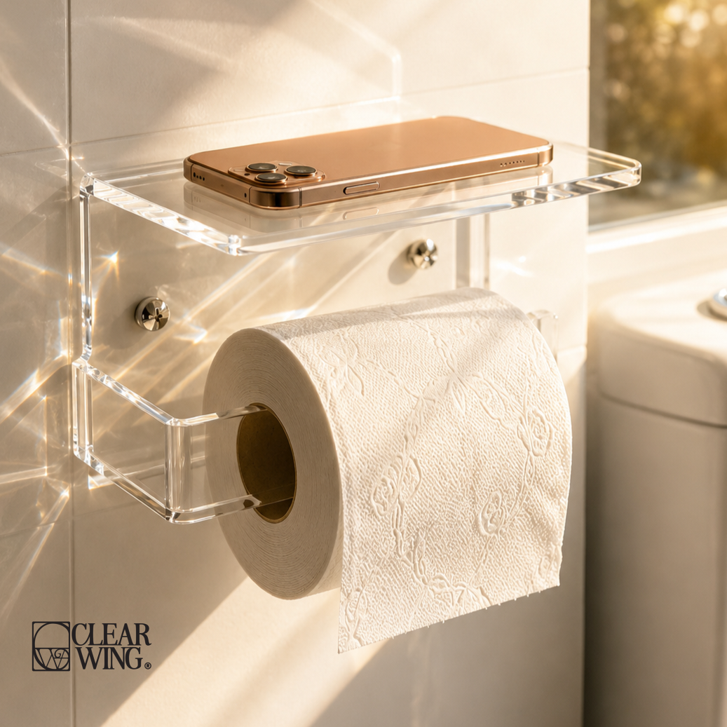 Acrylic Plexi Toilet Paper with Phone Shelf