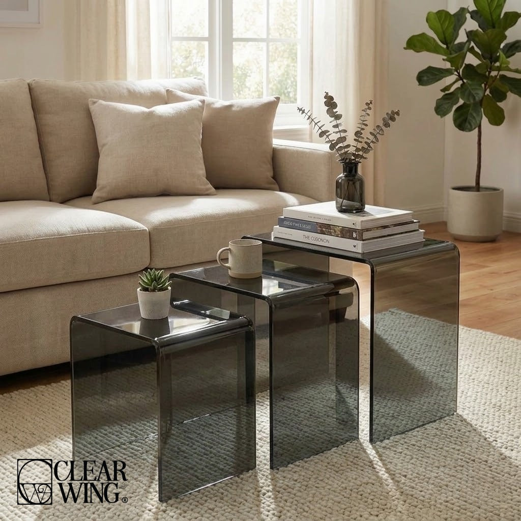 Acrylic Plexi Smoked Nesting Set of 3 Tables