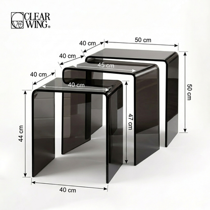 Acrylic Plexi Smoked Nesting Set of 3 Tables