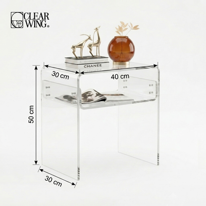 Acrylic Plexi Side Table with Storage Shelf