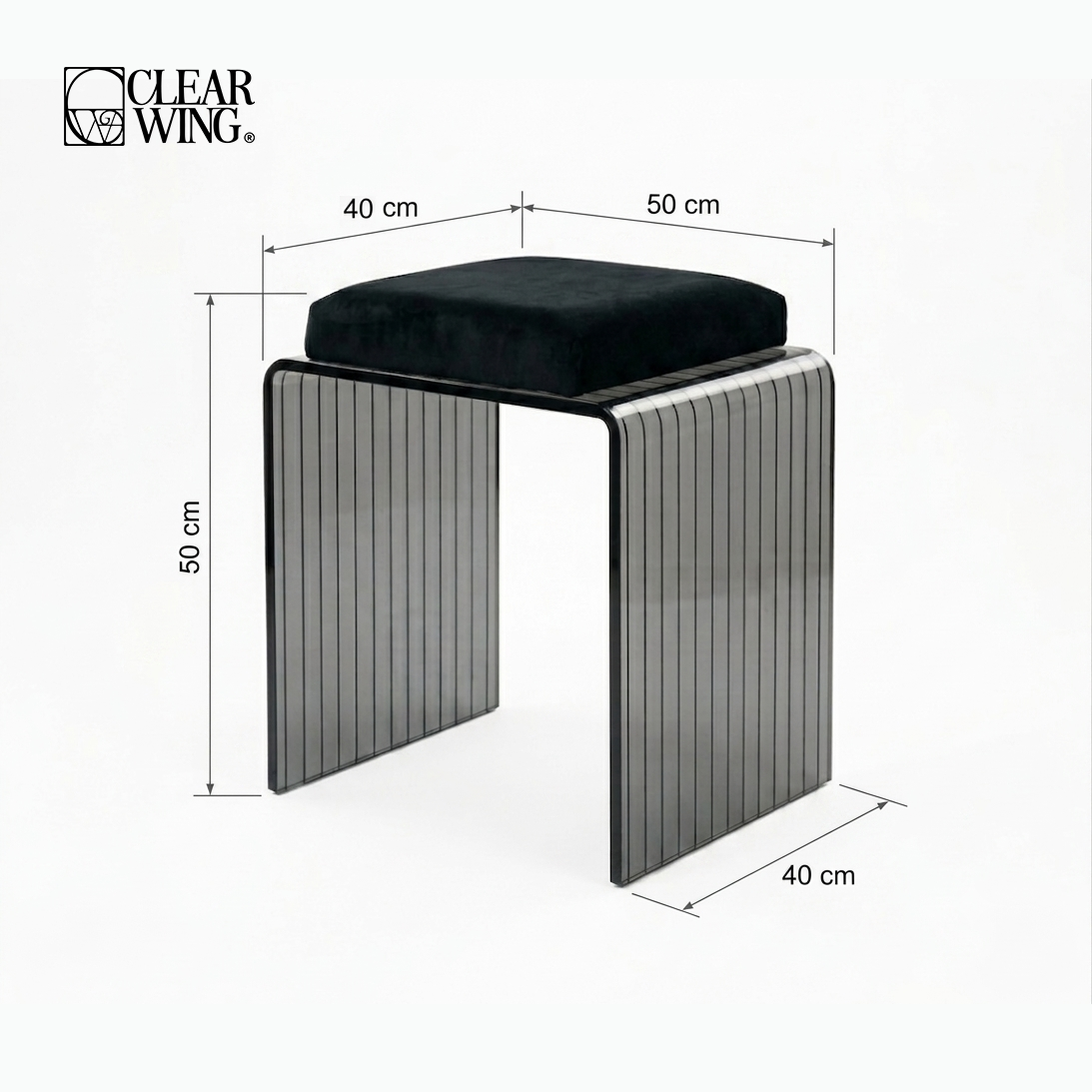 Acrylic Plexi Stool - Black Cushioned