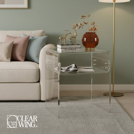 Acrylic Plexi Side Table with Storage Shelf