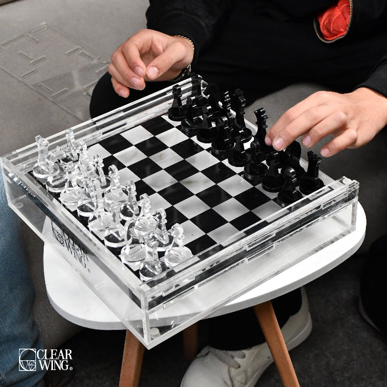 Acrylic Plexi Game Chess Set - Black & clear