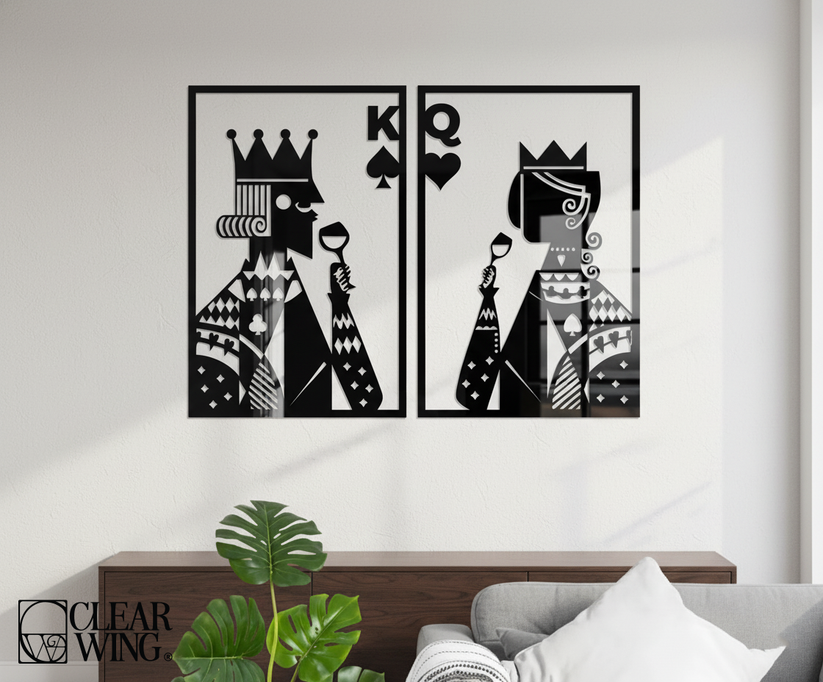 Acrylic Plexi  Wall Art (Poker King Of Spades & Queen Of Harts)