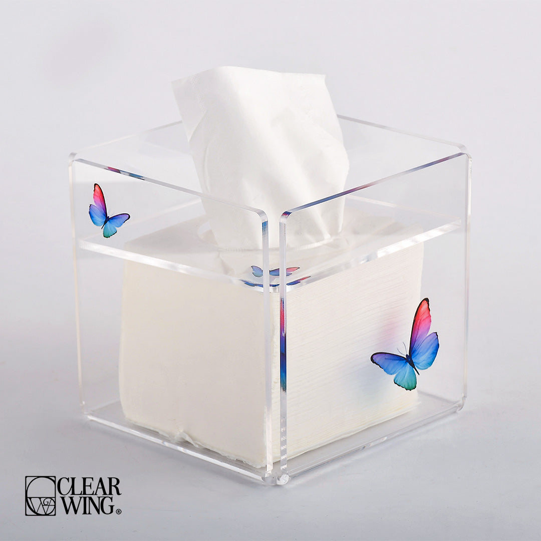 Acrylic Square Tissue Box Butterfly 