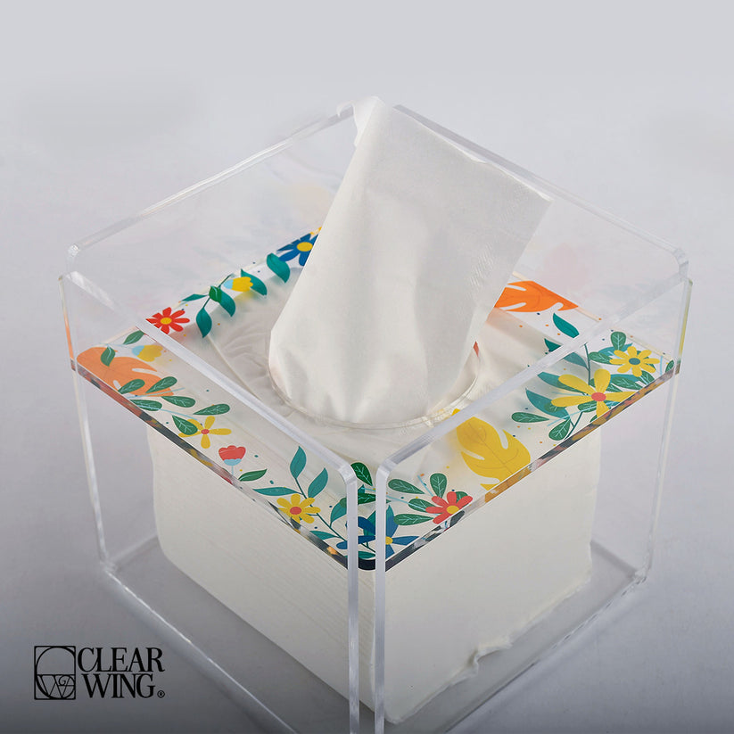 Acrylic Square Tissue Box flower