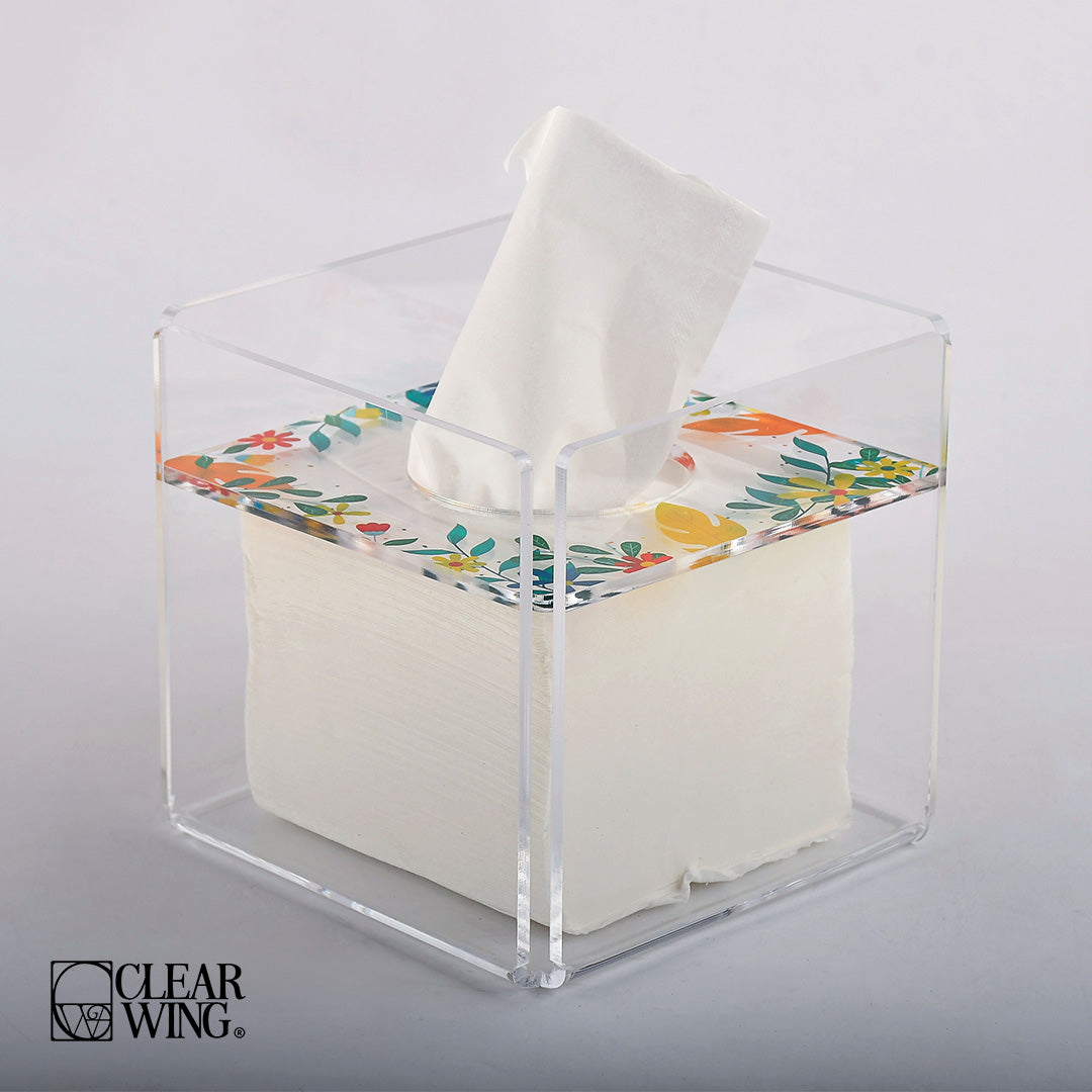 Acrylic Square Tissue Box flower 1
