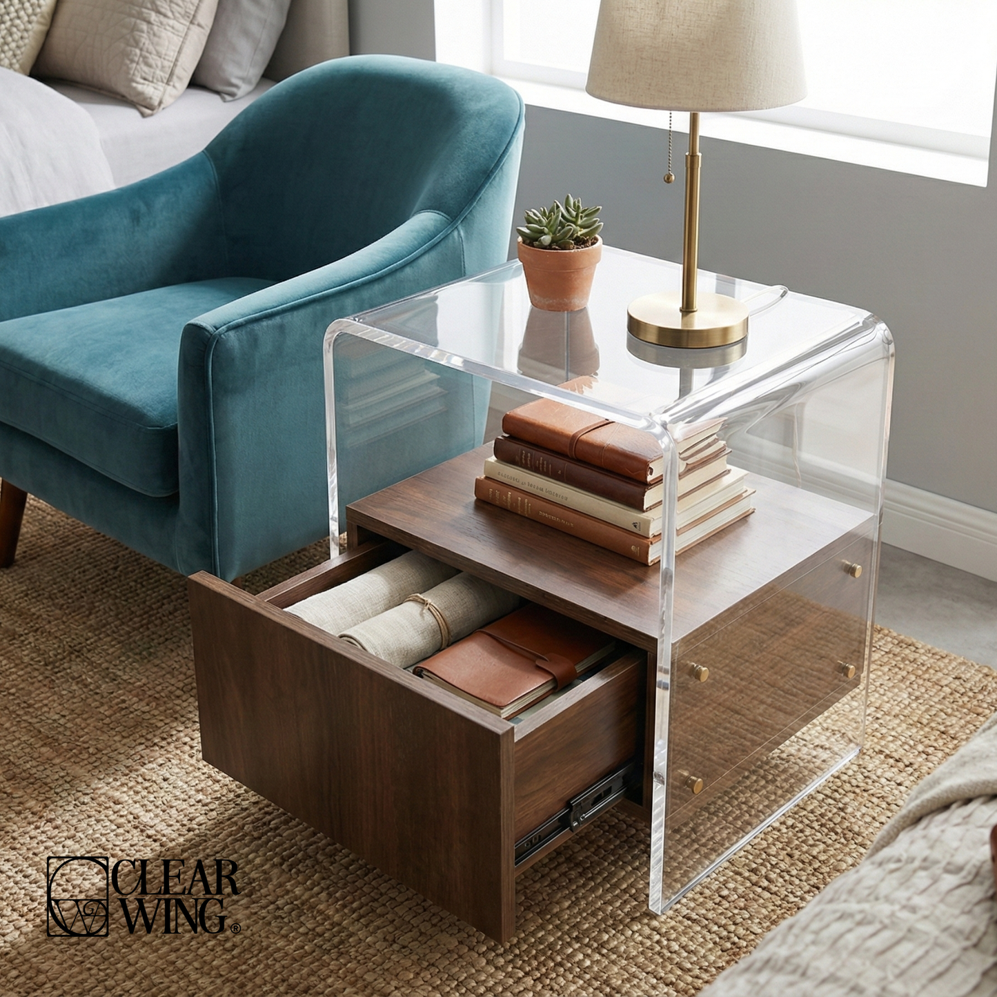 Acrylic plexi Nightstand with wood