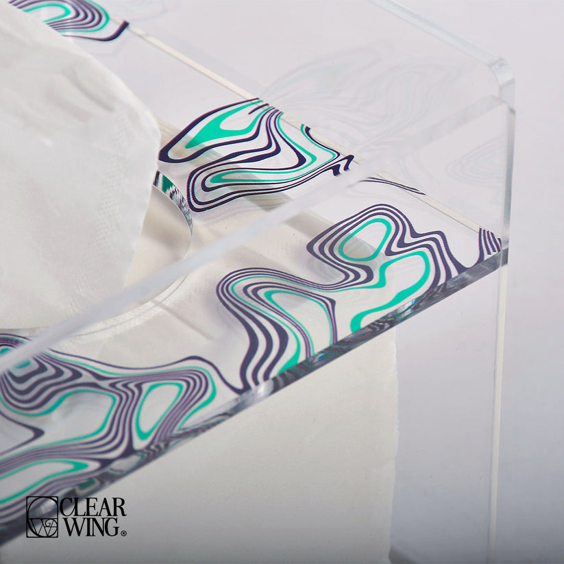 Acrylic plexi Square Tissue Box blue