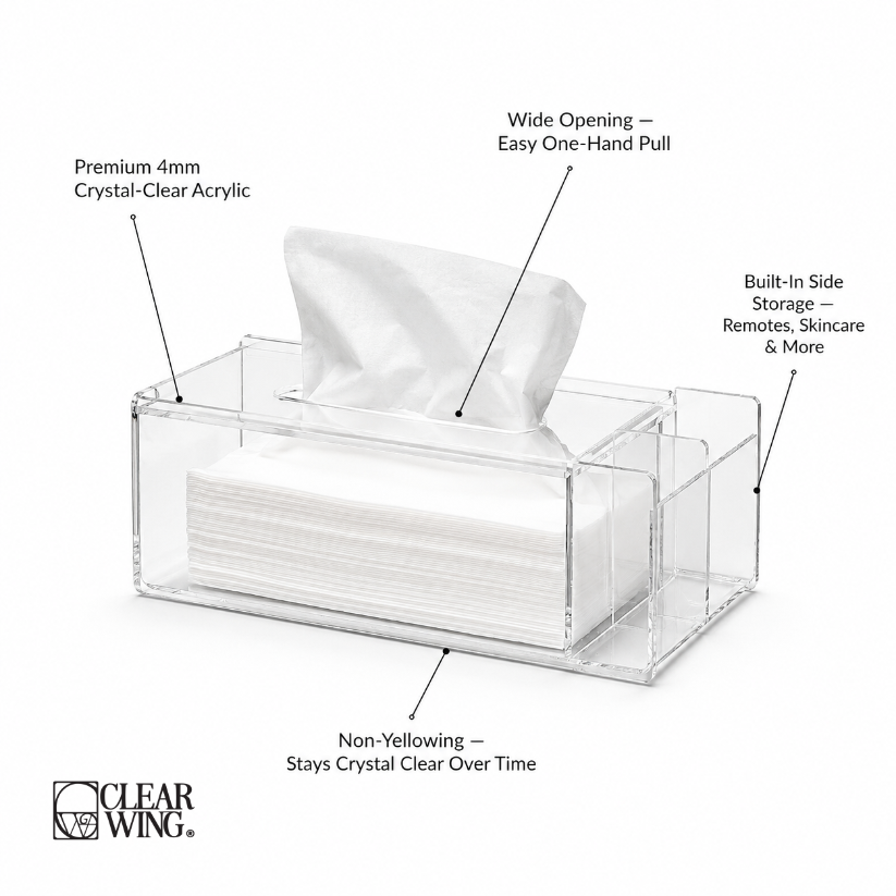 Acrylic Plexi Tissue Box with Storage