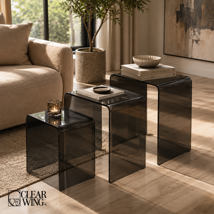 Acrylic Plexi Smoked Nesting Set of 3 Tables