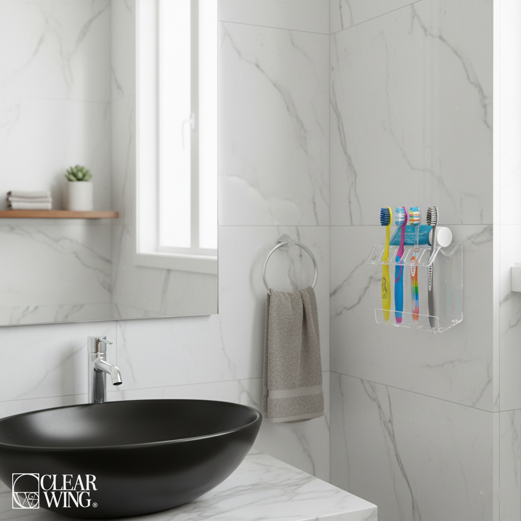 Clear Acrylic Toothbrush Holder wall