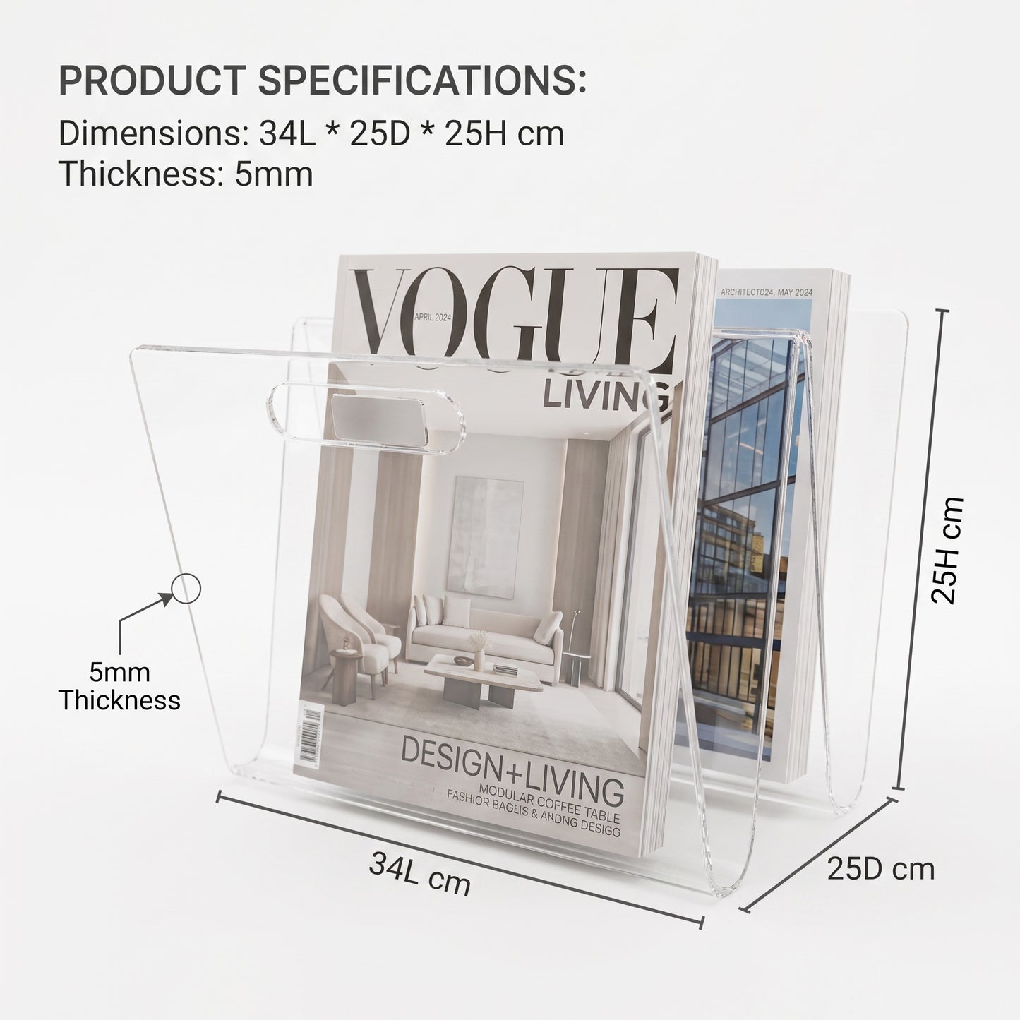 Acrylic Plexi Wave Magazine Rack With Handle