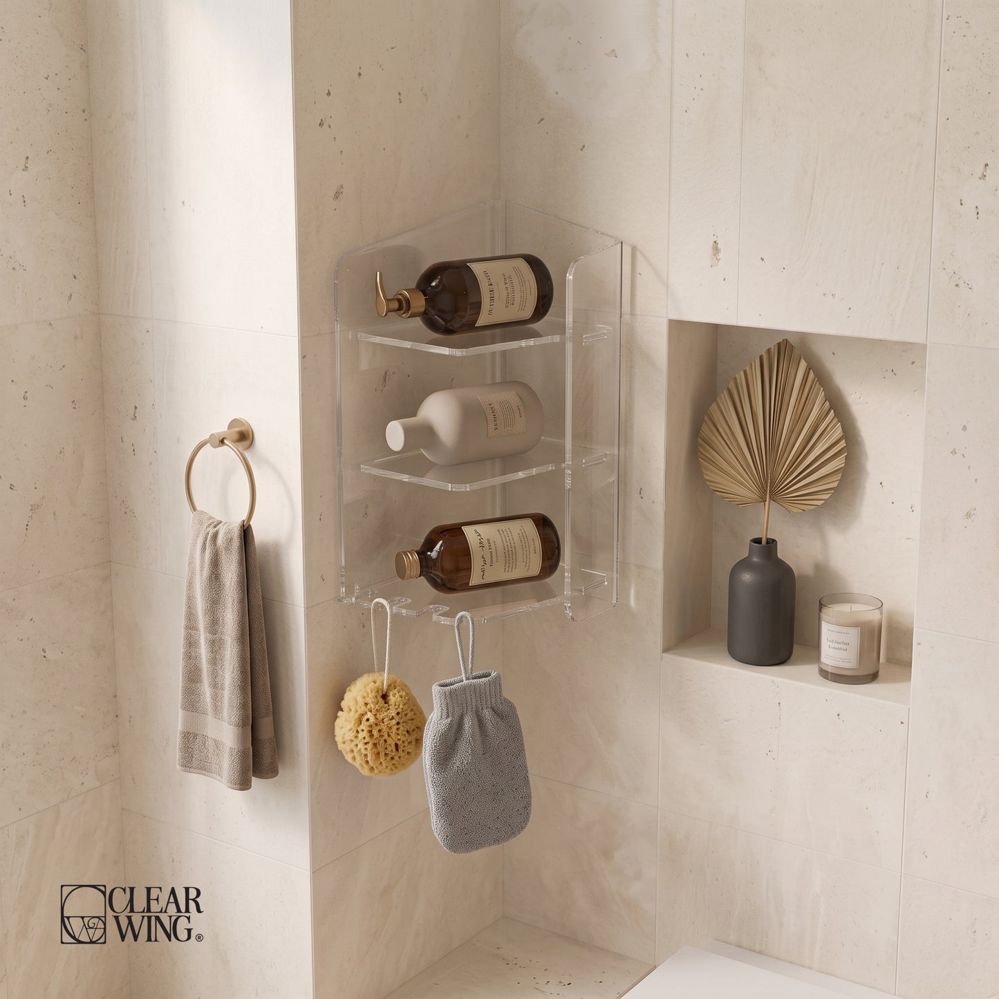 Acrylic Plexi Corner Bathroom Organizer