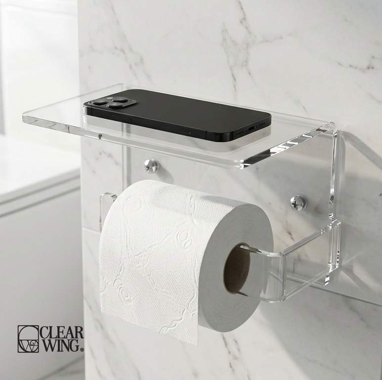 Acrylic Plexi Toilet Paper with Phone Shelf