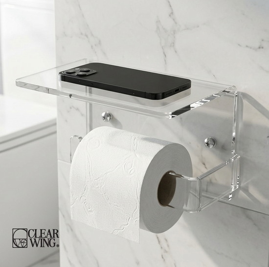 Acrylic Plexi Toilet Paper with Phone Shelf