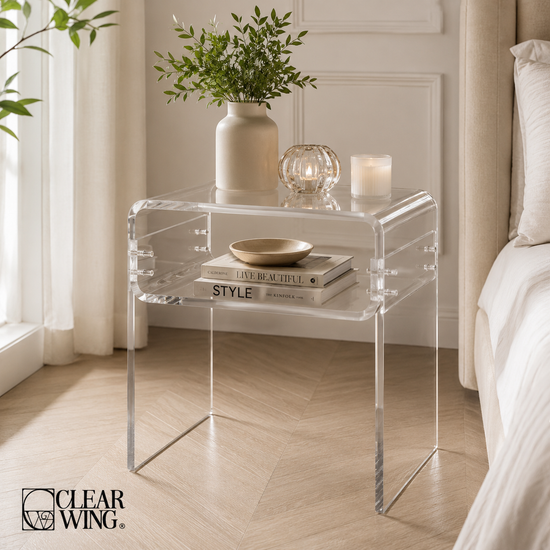 Acrylic Plexi Side Table with Storage Shelf