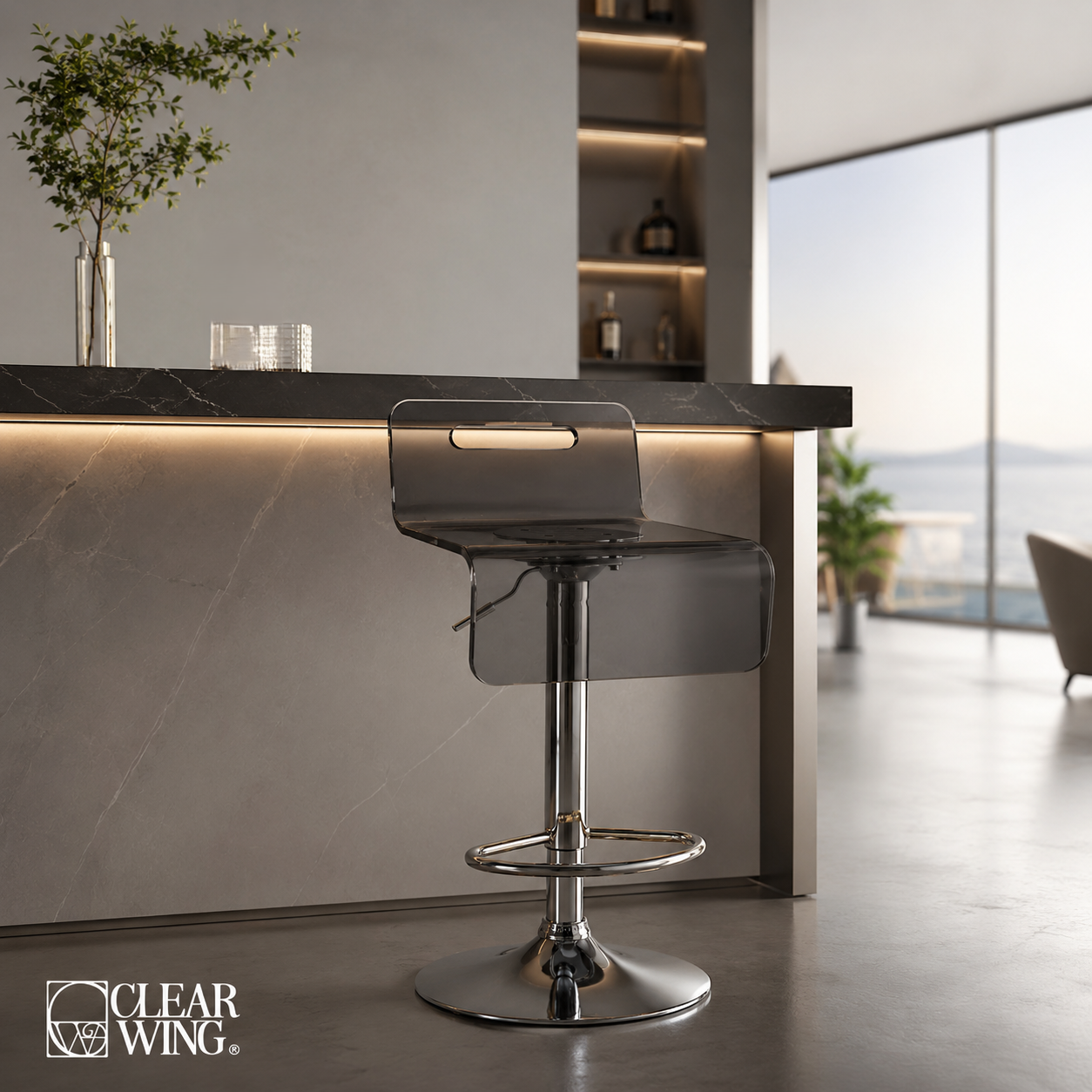 Smoked Black Acrylic Plexi Bar Chair