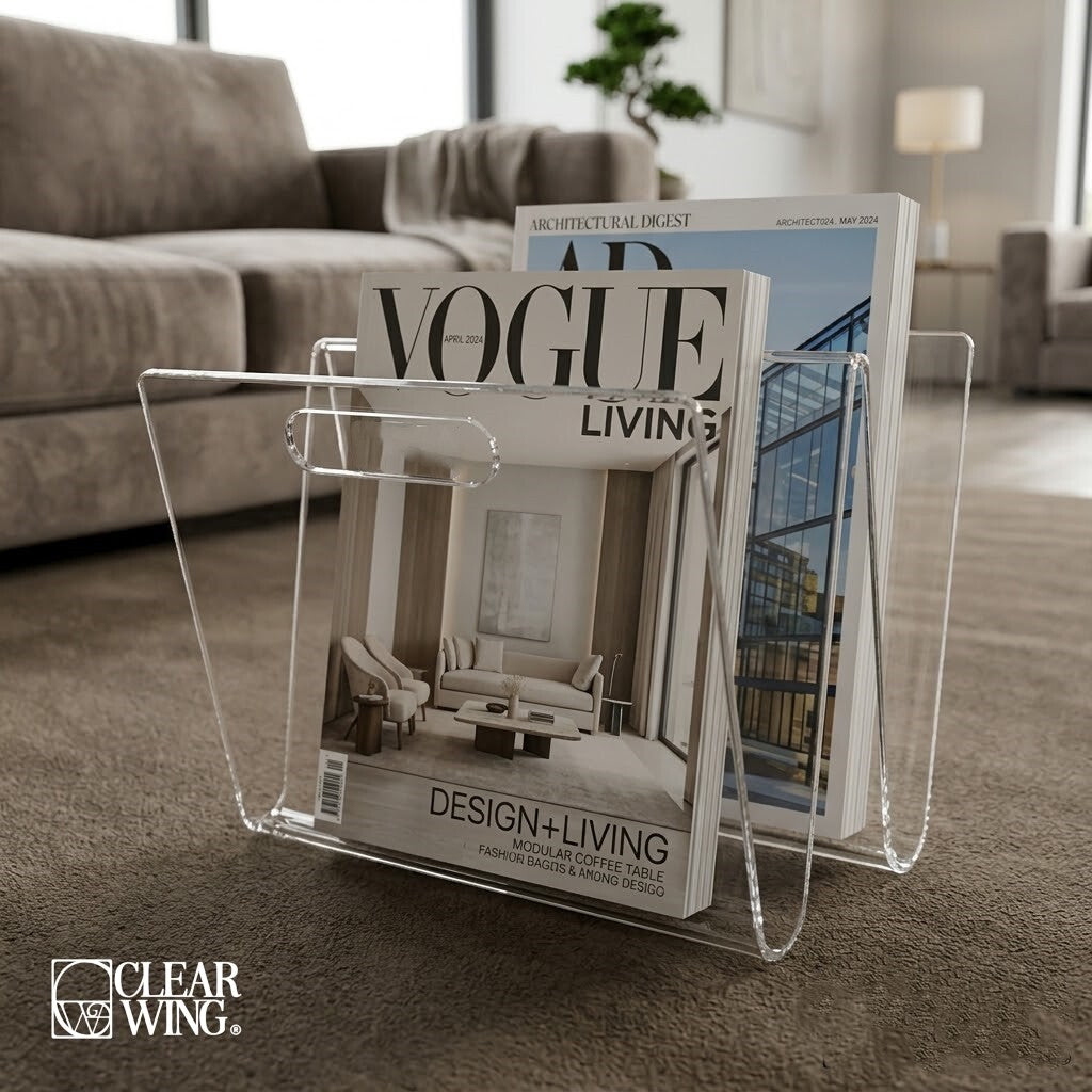 Acrylic Plexi Wave Magazine Rack With Handle