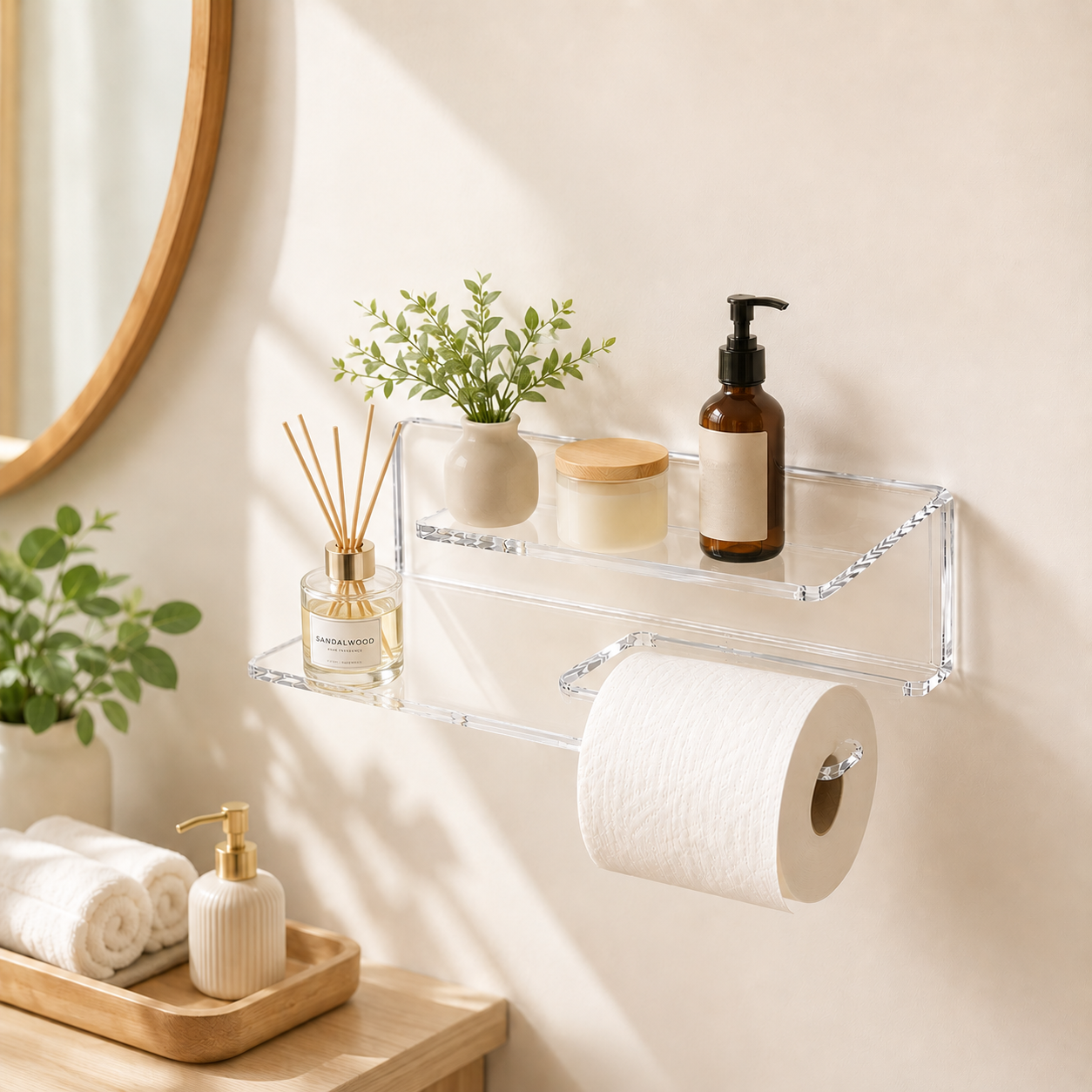 Clear Acrylic Toilet Paper Holder with Shelf