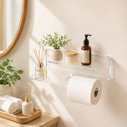 Clear Acrylic Toilet Paper Holder with Shelf